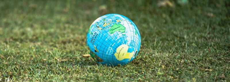 Green grass with world globe ball on it showing australia and antarctica
